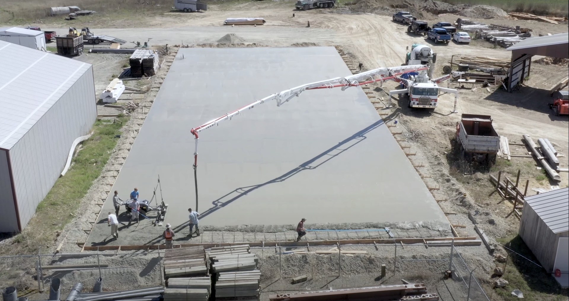 Large-scale commercial concrete foundation pour in progress
